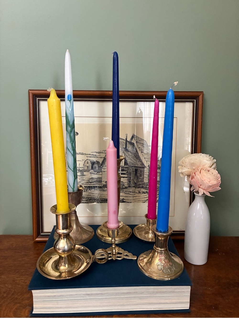 Vintage Brass Candle Holder Set – 6 Pieces | Mixed Styles